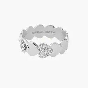 Michael Kors Silver Brass Heart Band Ring New In Box